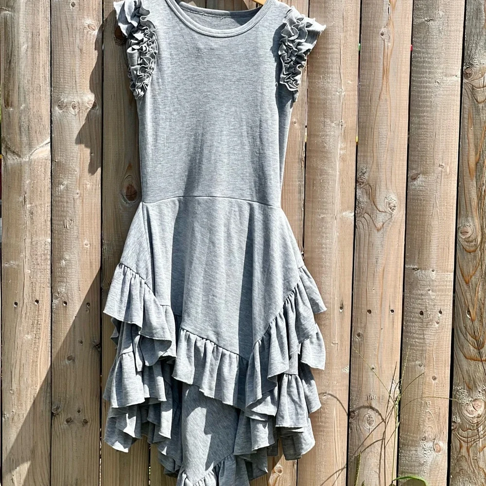 Lemon Loves Lime Gray Ruffles Dress And Bottoms Set - Picture 2 of 11